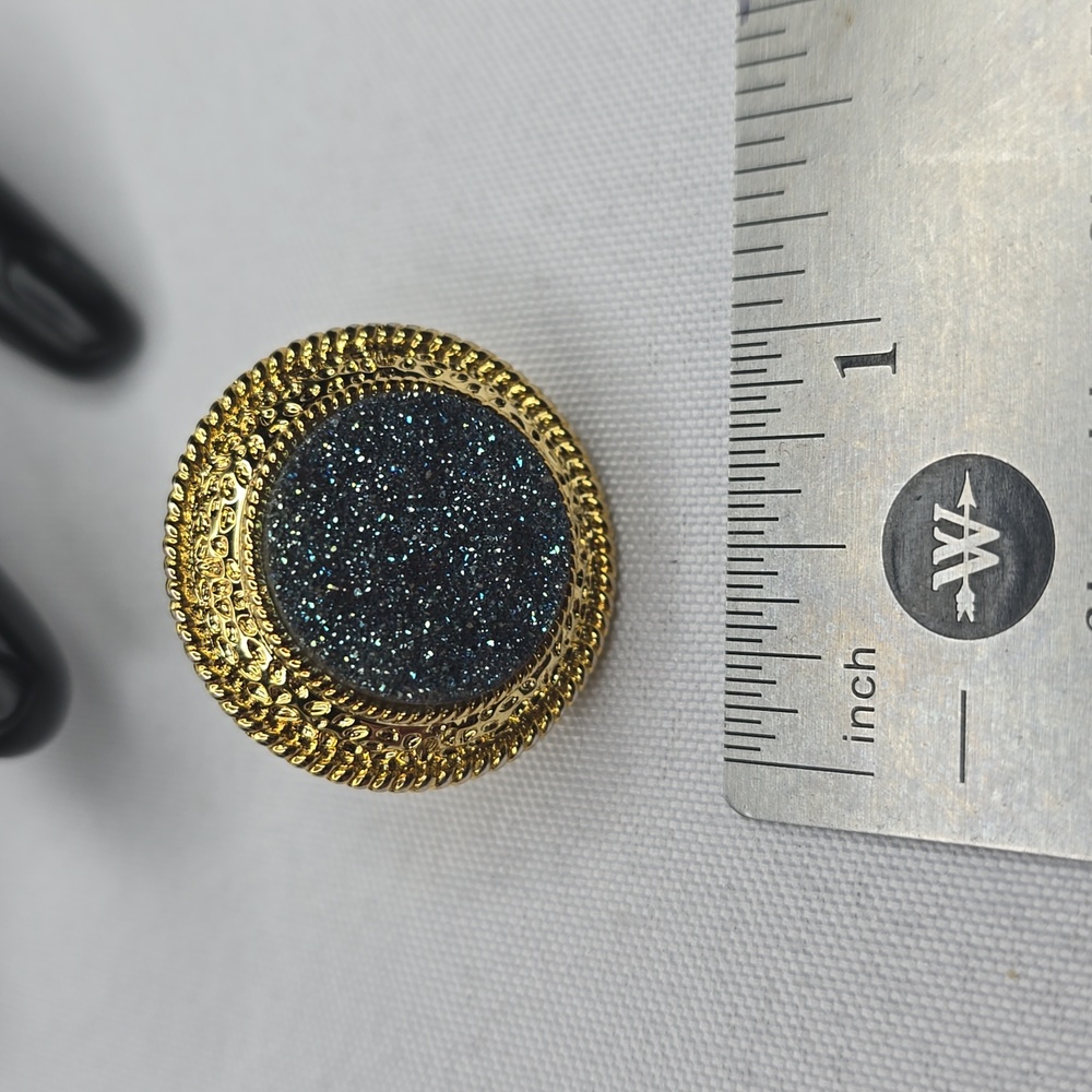 Heng Nai - Blue druzy goldtone ring size 5 - Picture 4 of 4